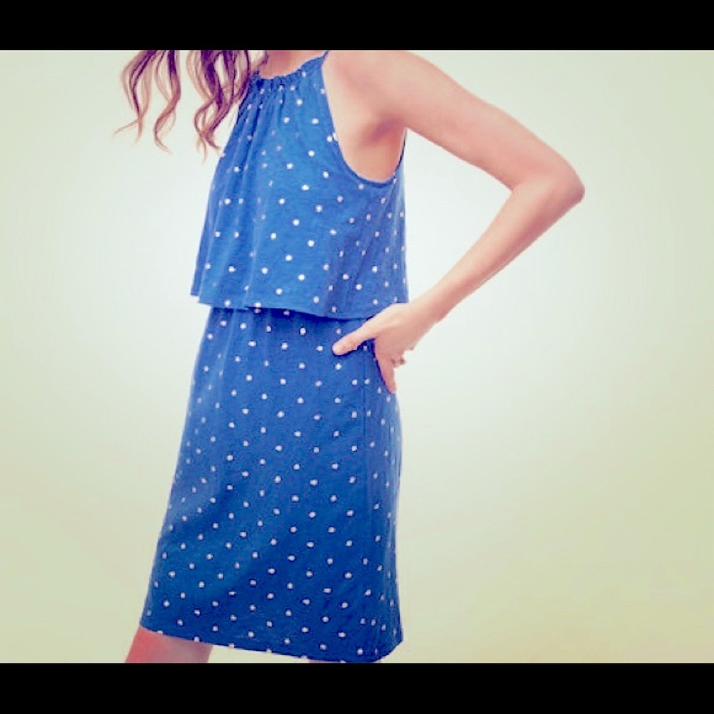 The Loft Blue Mini Dress with gold polka dots